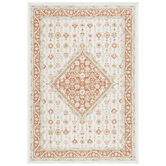 SAFAVIEH Sunrise Eliza Floral Reversible Indoor/Outdoor Area Rug, Ivory/Rust Sage, 5'3" x 7'7"