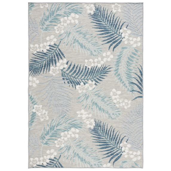 SAFAVIEH Sunrise Jane Floral Reversible Indoor/Outdoor Area Rug, Grey/Blue Ivory, 4' x 5'7"