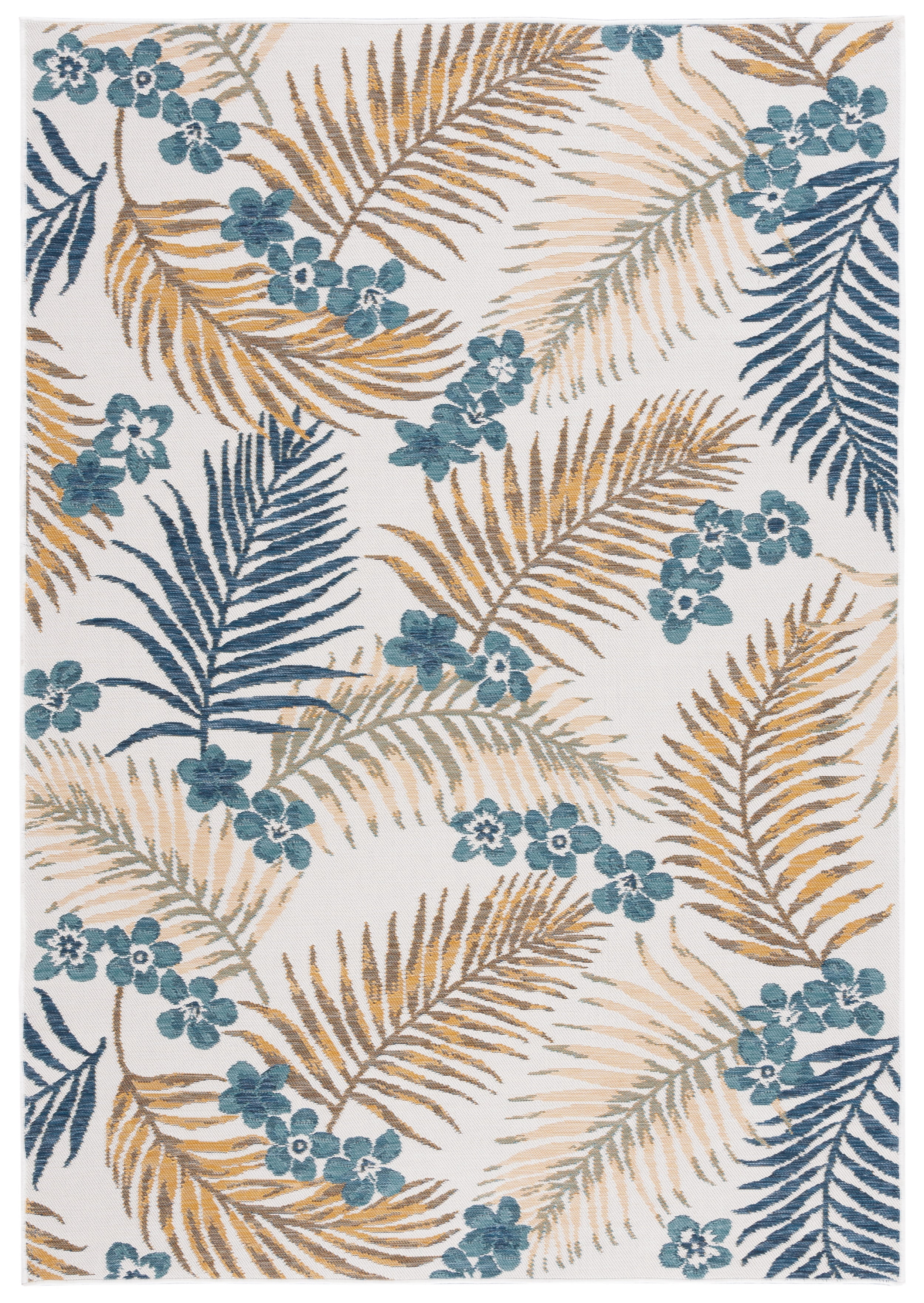 SAFAVIEH Sunrise Jane Floral Reversible Indoor/Outdoor Area Rug, Ivory/Blue Gold, 4' x 5'7"
