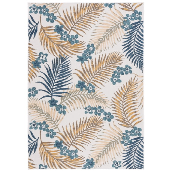 SAFAVIEH Sunrise Jane Floral Reversible Indoor/Outdoor Area Rug, Ivory/Blue Gold, 4' x 5'7"