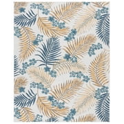 SAFAVIEH Sunrise Jane Floral Reversible Indoor/Outdoor Area Rug, Ivory/Blue Gold, 8' x 10'