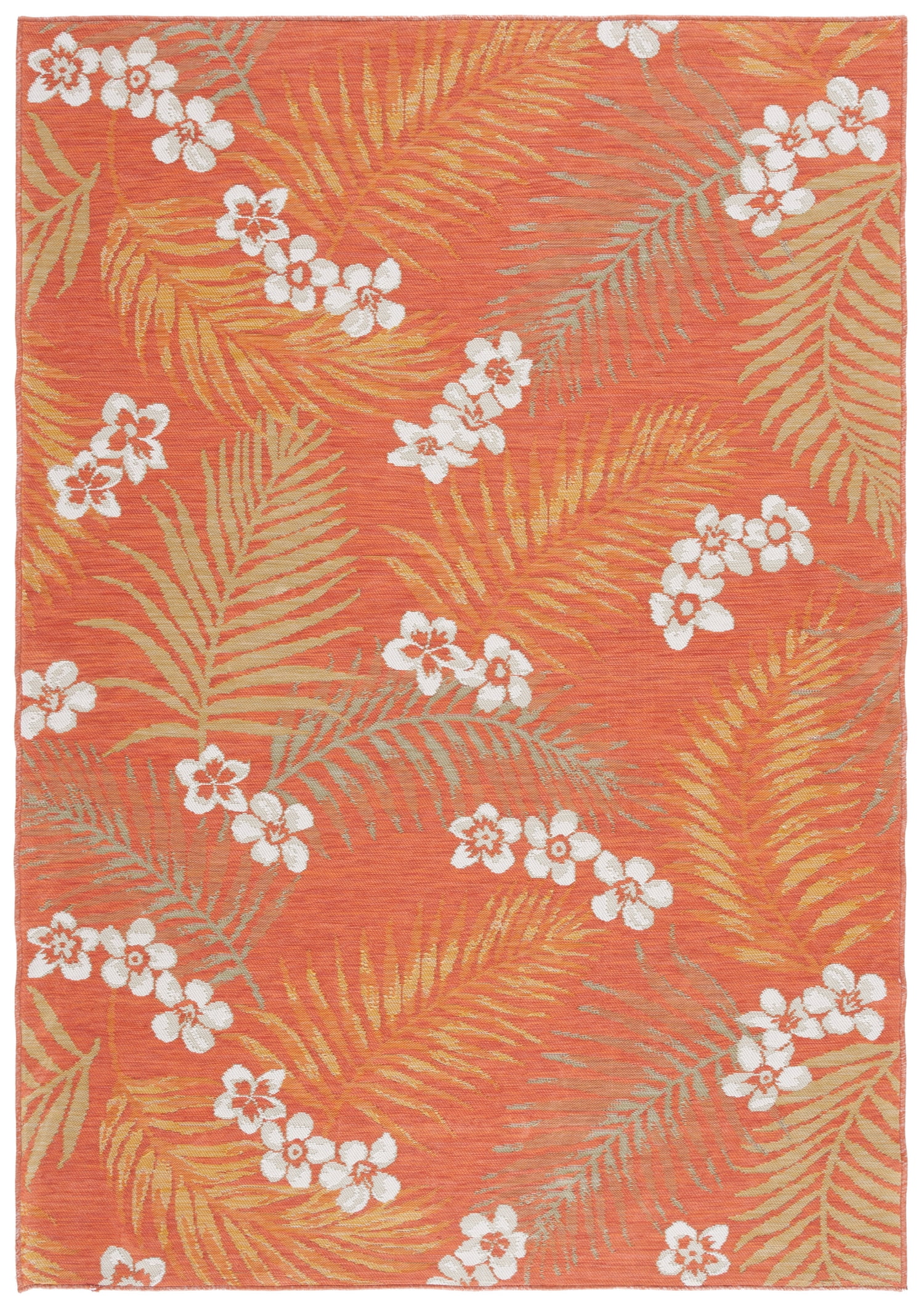 SAFAVIEH Sunrise Jane Floral Reversible Indoor/Outdoor Area Rug, Ivory/Rust Sage, 5'3" x 7'7"