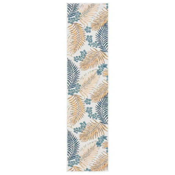 SAFAVIEH Sunrise Jane Floral Reversible Indoor/Outdoor Runner Rug, Ivory/Blue Gold, 2' x 8'