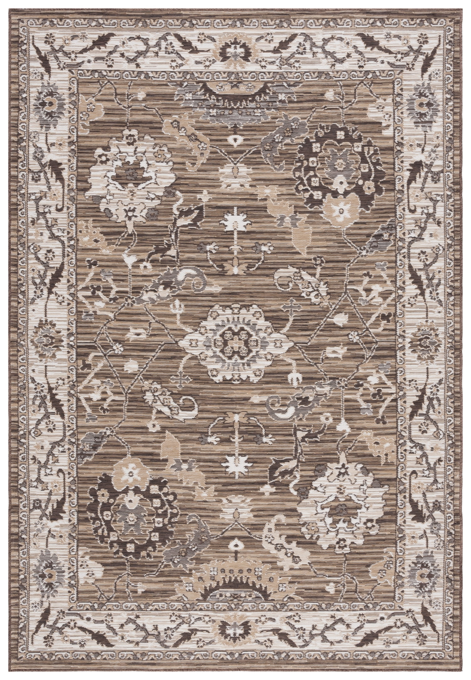 SAFAVIEH Sunrise Joanna Floral Reversible Indoor/Outdoor Area Rug, Grey/Beige Black, 4' x 5'7"