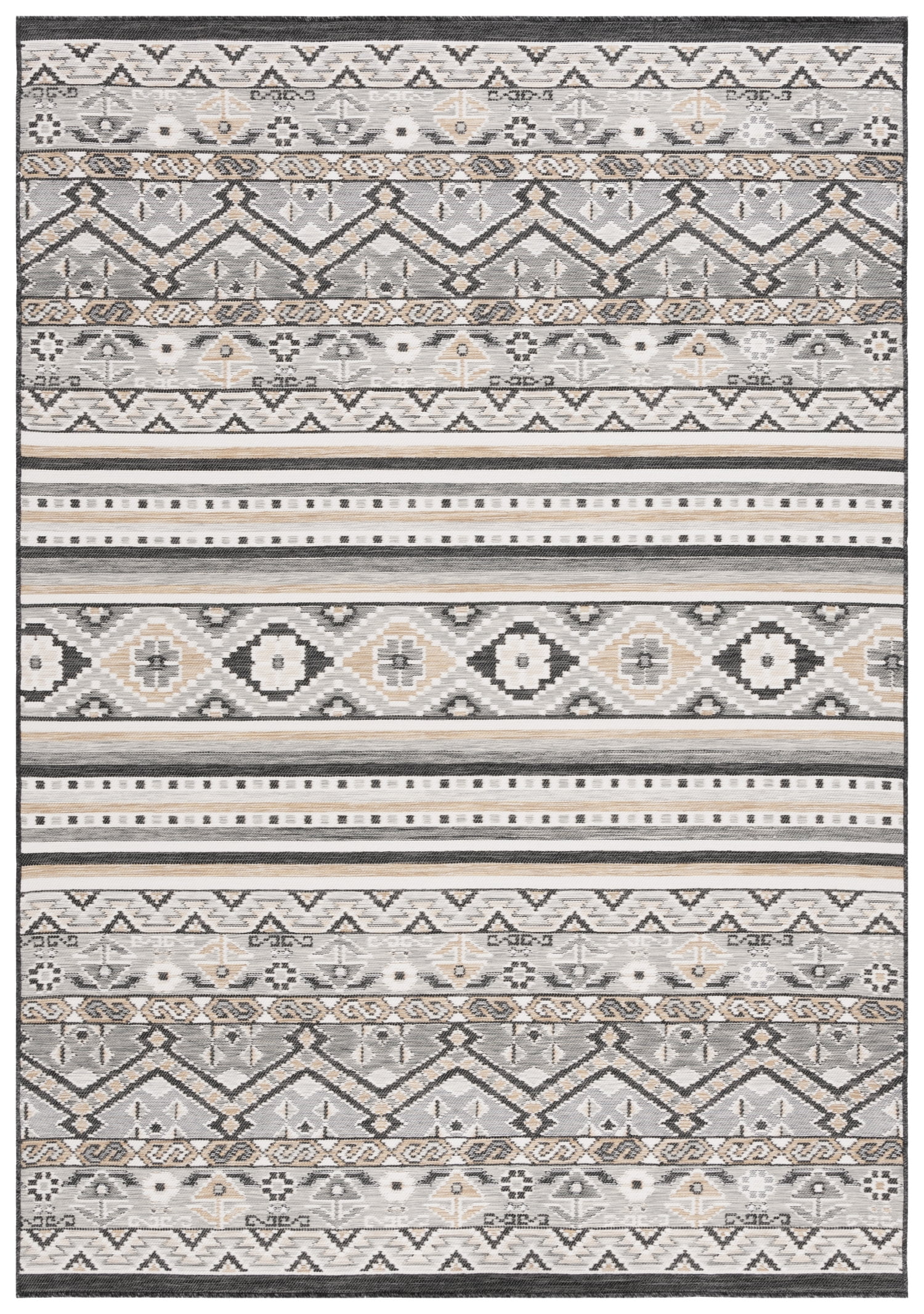 SAFAVIEH Sunrise Katie Floral Reversible Indoor/Outdoor Area Rug, Grey/Beige Black, 5'3" x 7'7"