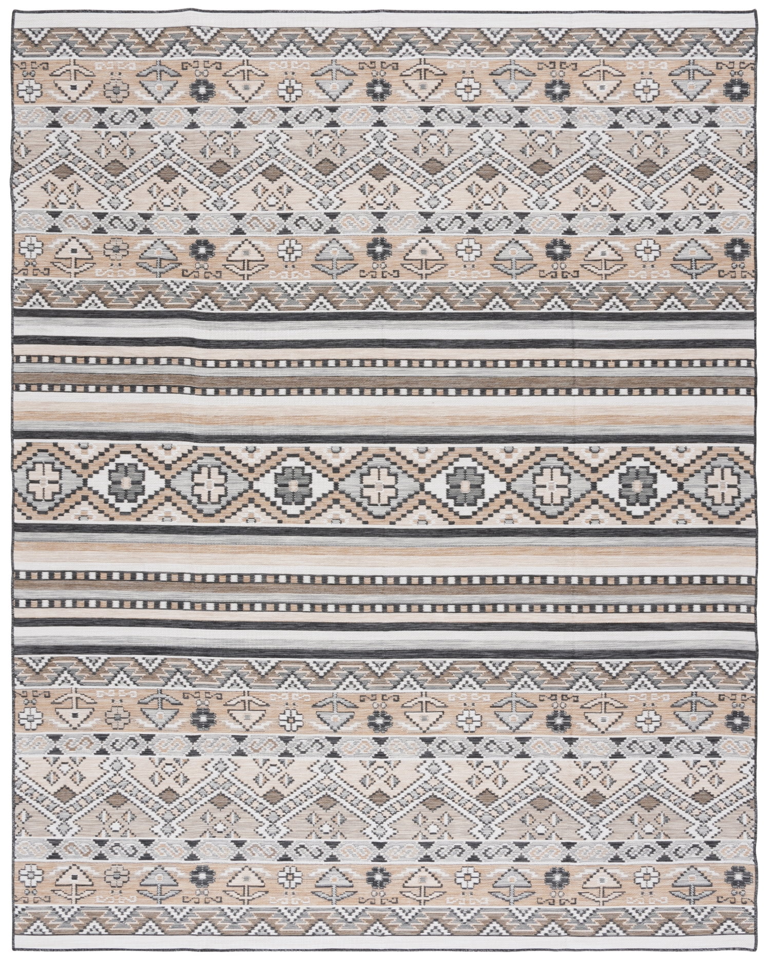 SAFAVIEH Sunrise Katie Floral Reversible Indoor/Outdoor Area Rug, Grey/Beige Black, 8' x 10'