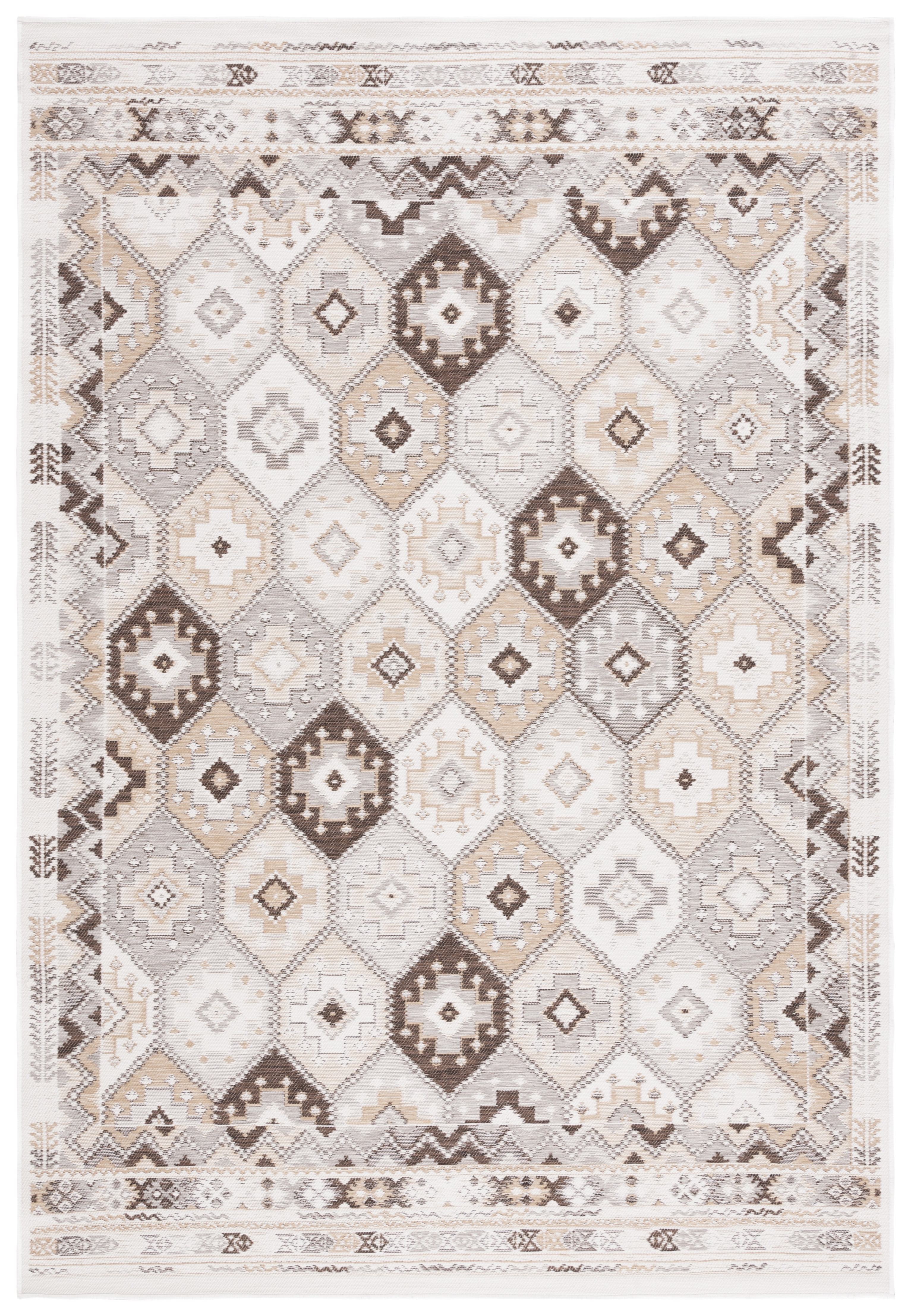 SAFAVIEH Sunrise Lara Geometric Reversible Indoor/Outdoor Area Rug, Ivory/Beige Brown, 4' x 5'7"