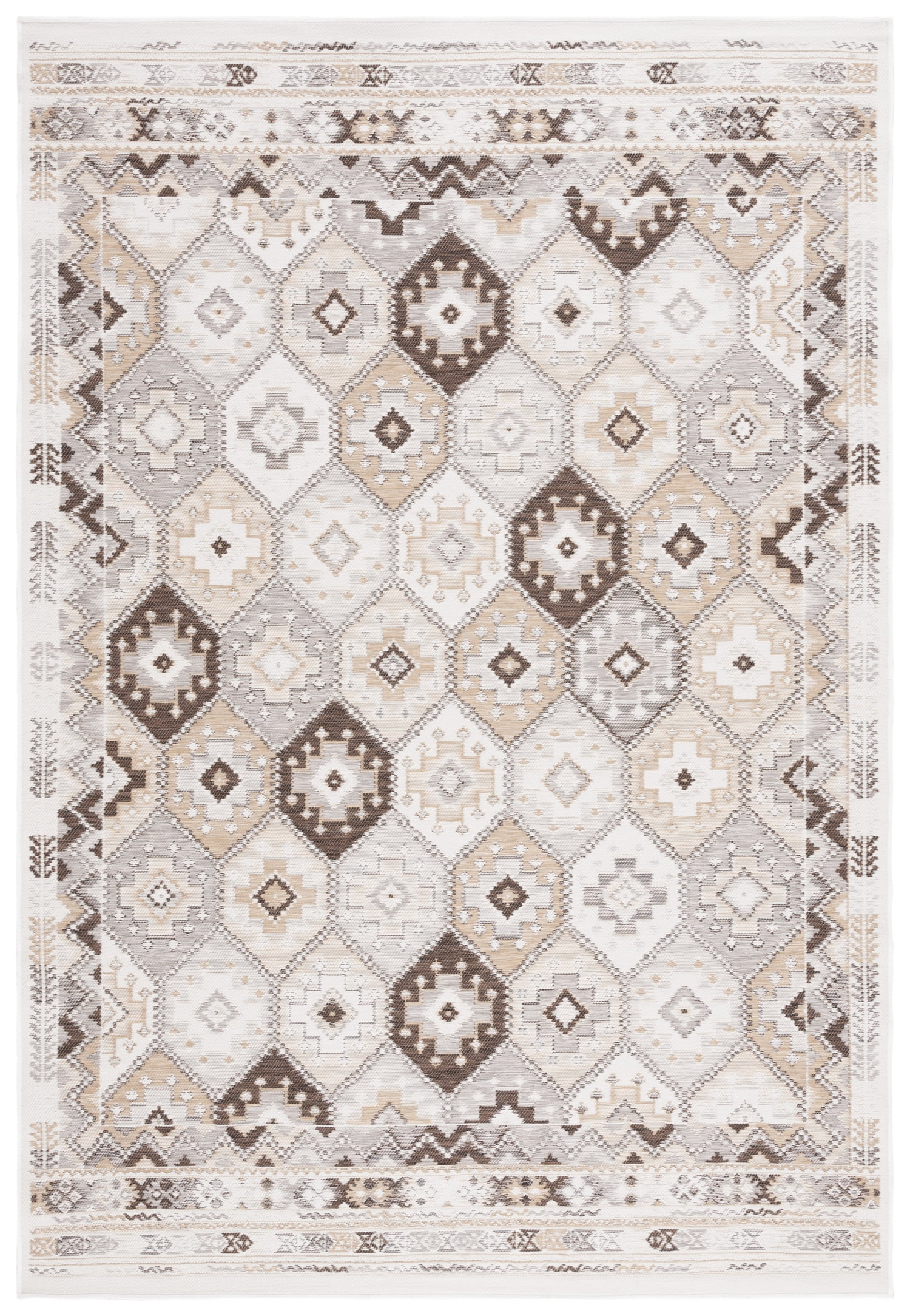 SAFAVIEH Sunrise Lara Geometric Reversible Indoor/Outdoor Area Rug, Ivory/Beige Brown, 5'3" x 7'7"