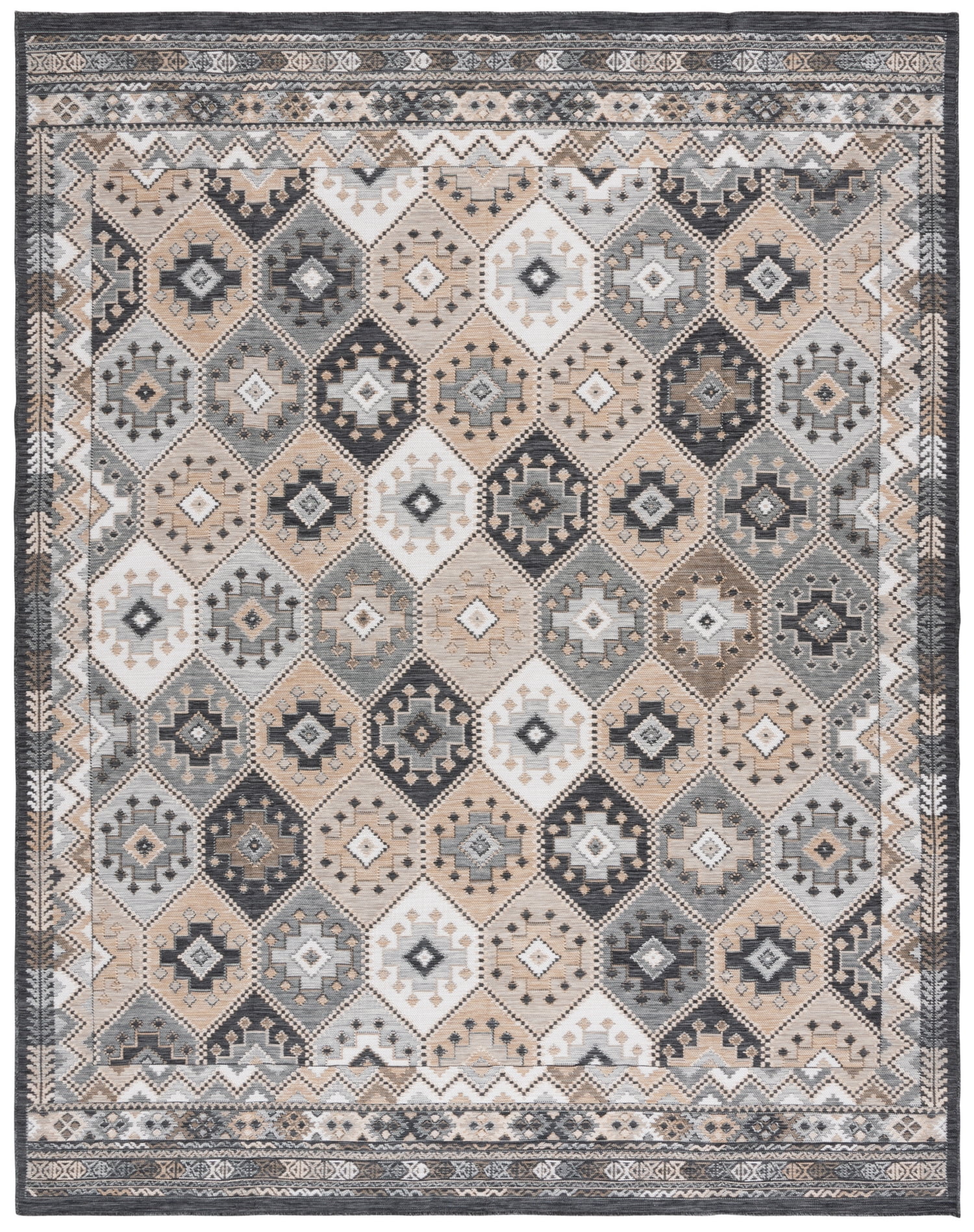 SAFAVIEH Sunrise Lara Geometric Reversible Indoor/Outdoor Area Rug, Ivory/Grey Black, 8' x 10'