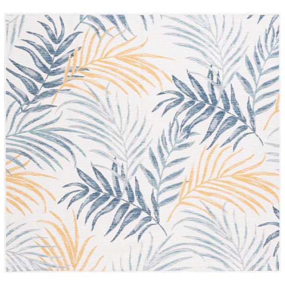 SAFAVIEH Sunrise Nita Floral Reversible Indoor/Outdoor Area Rug, Ivory/Blue Gold, 6'7" x 6'7" Square