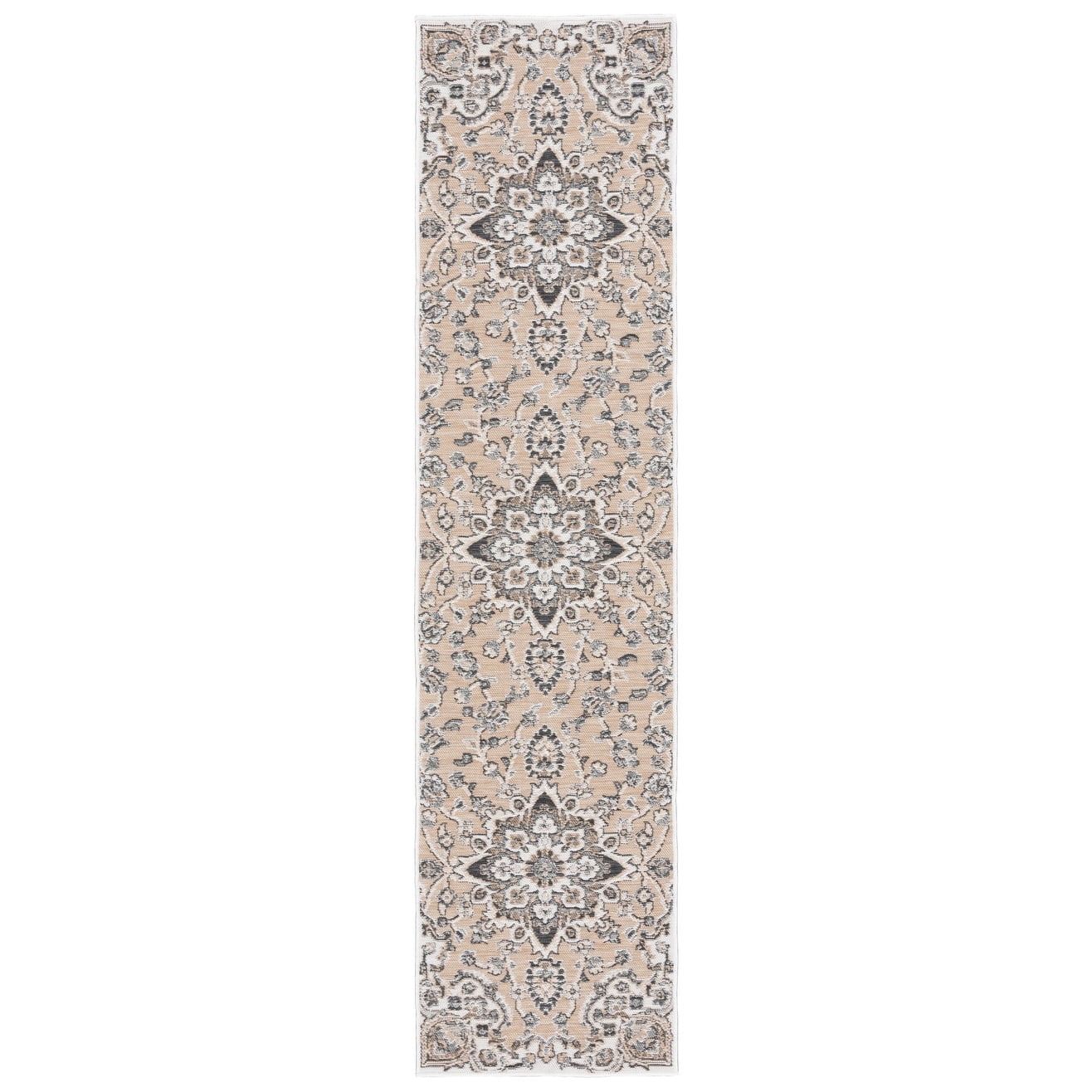 SAFAVIEH Sunrise Ray Floral Reversible Indoor/Outdoor Area Rug, Grey/Beige Black, 6'7" x 6'7" Square