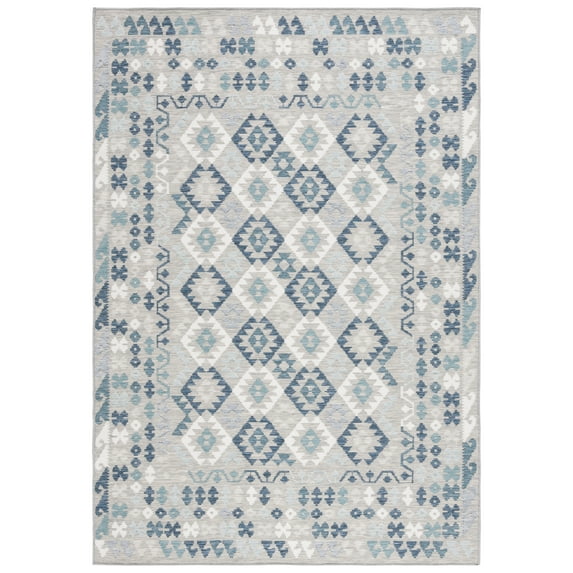SAFAVIEH Sunrise Wade Geometric Reversible Indoor/Outdoor Area Rug, Grey/Blue Ivory, 8' x 10'