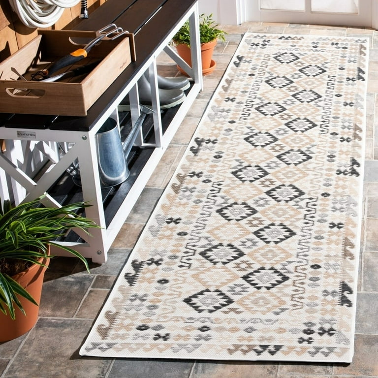 2' X 8' Beige and Black Indoor Outdoor Area Rug 2' X 8' Beige and Black Indoor Outdoor Area Rug