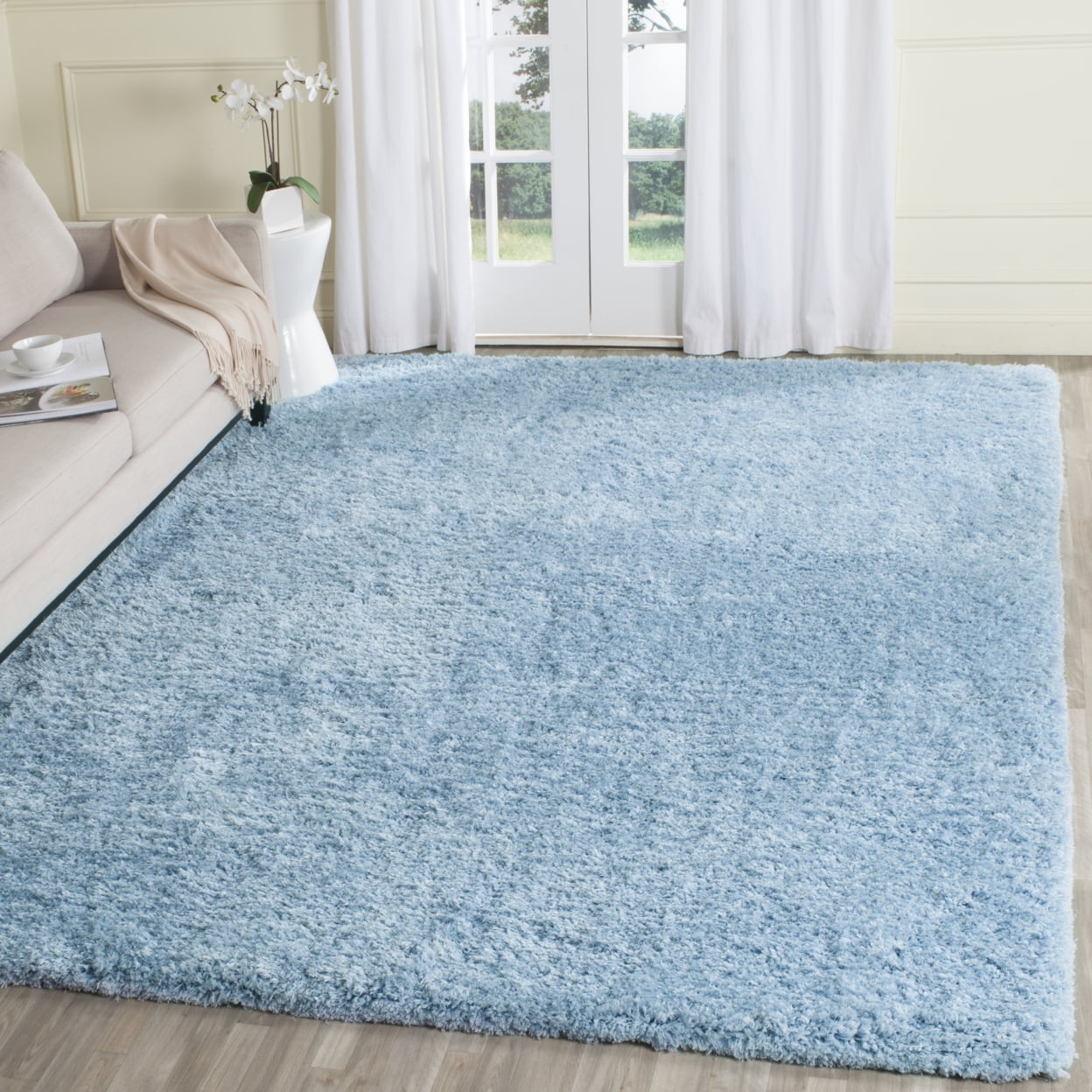 Hand-Tufted Rippling Light Blue Synthetic Shag Rug 3' x 5'