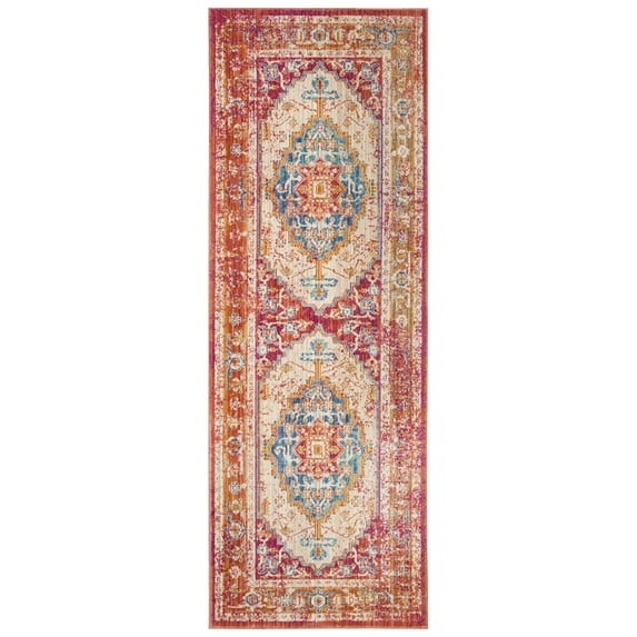 SAFAVIEH Sutton Bernadette Bordered Runner Rug, Fuchsia/Ivory, 3' x 8'