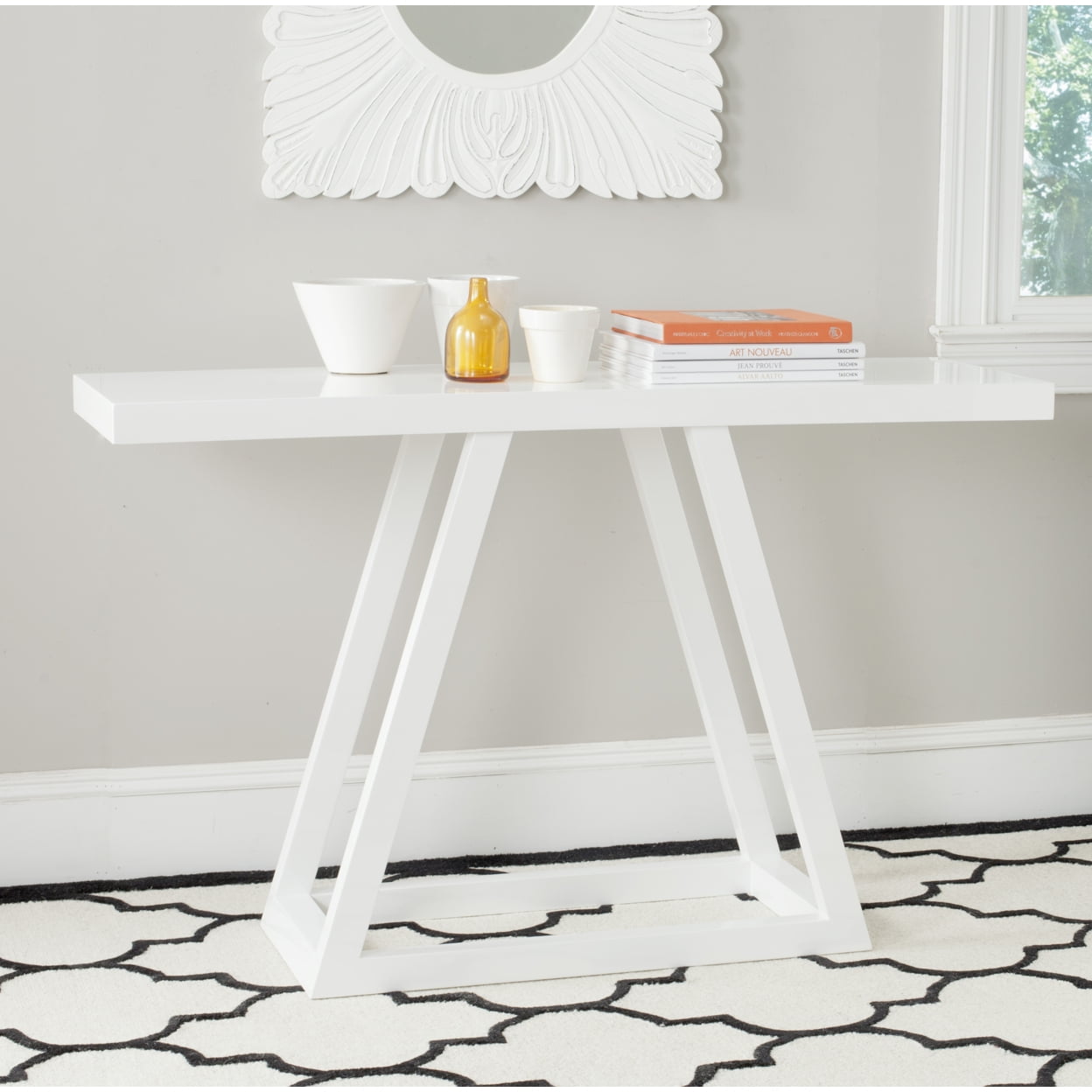 Sutton Transitional White Lacquer Rectangular Console Table