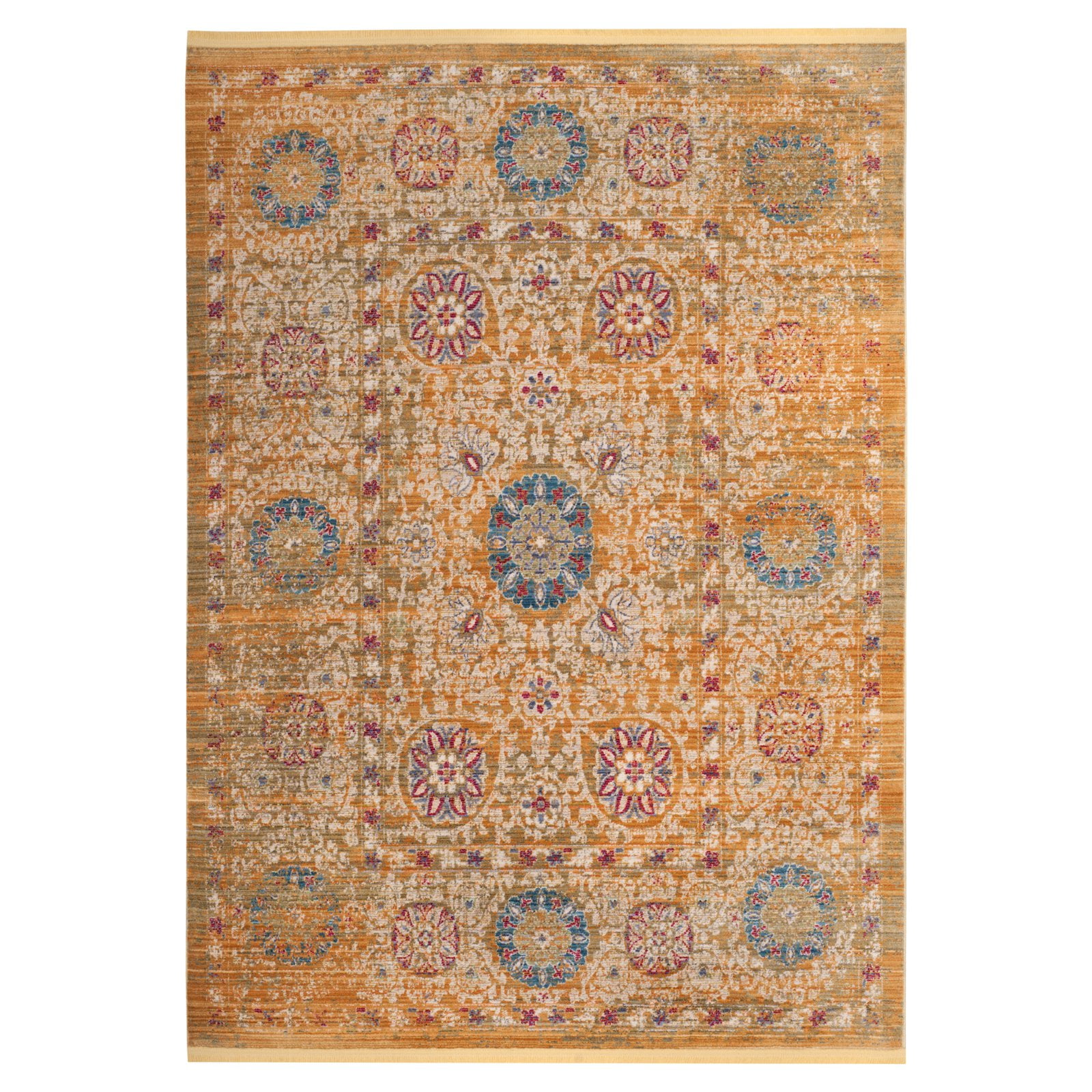 Gold and Ivory Floral Motif Rectangular Area Rug 5' x 7'