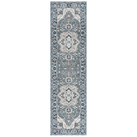 SAFAVIEH Sutton Winthrop Medallion Runner Rug, Grey/Navy, 2'2" x 8'