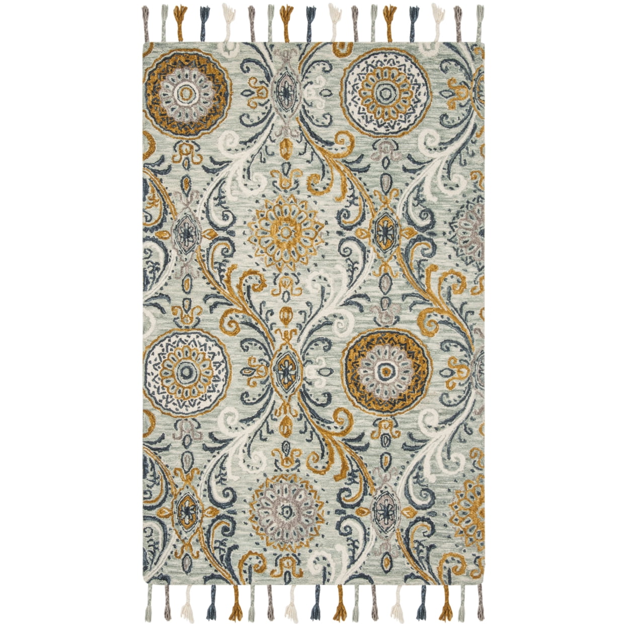 SAFAVIEH Suzani Bayon Floral Wool Area Rug, Light Green/Ivory, 5' x 8'