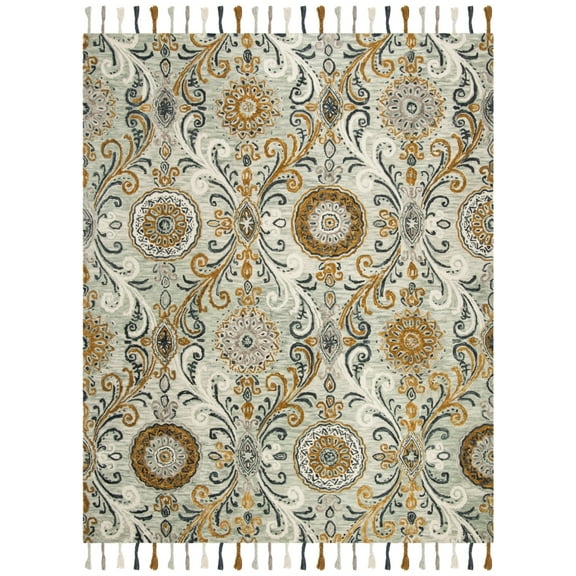 SAFAVIEH Suzani Bayon Floral Wool Runner Rug, Light Green/Ivory, 2'3" x 8'