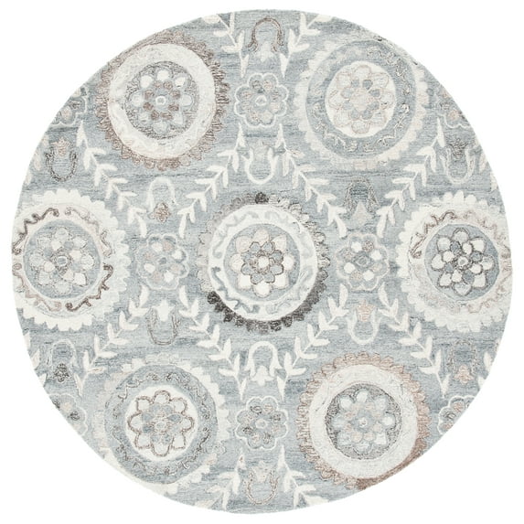 SAFAVIEH Suzani Sylvia Oriental Area Rug, Grey, 6' x 6' Round