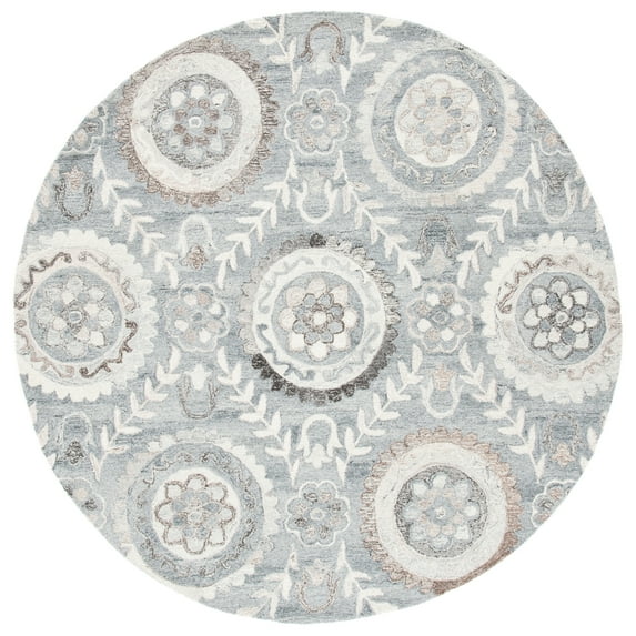 SAFAVIEH Suzani Sylvia Oriental Area Rug, Grey, 4' x 4' Round
