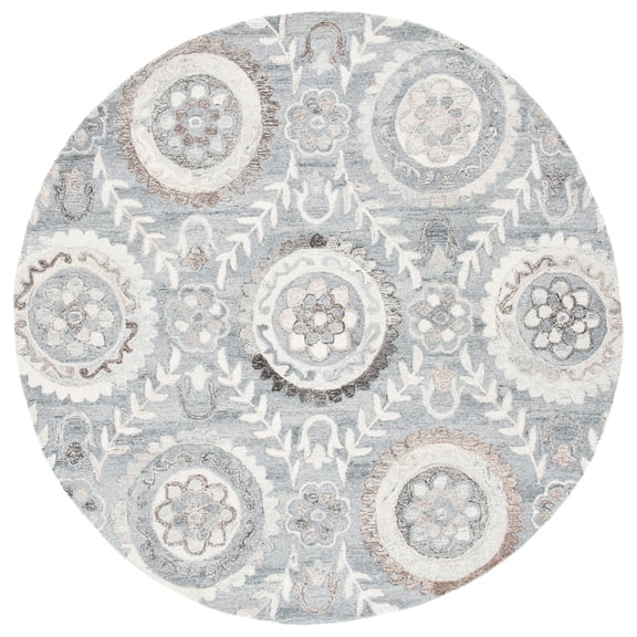 SAFAVIEH Suzani Sylvia Oriental Area Rug, Grey, 4' x 4' Round