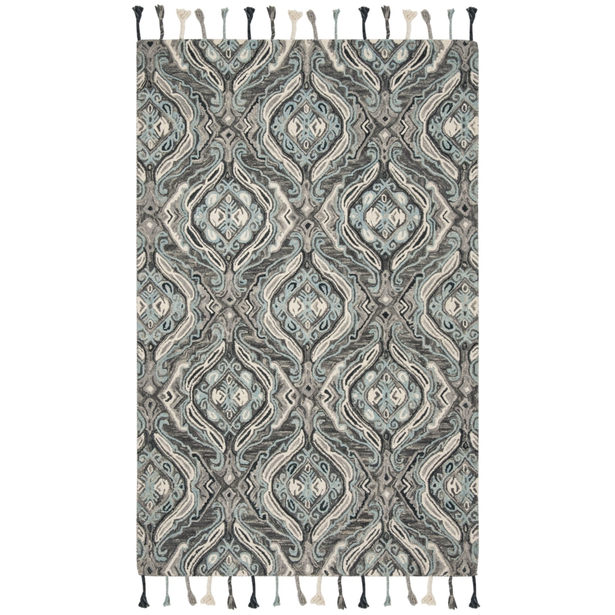 SAFAVIEH Suzani Davin Geometric Swirls Wool Area Rug, Grey/Light Blue, 5' x 8'