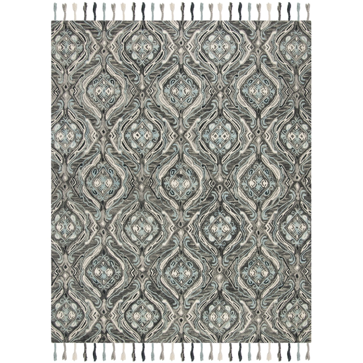 Hand-Knotted Gray Wool 8' x 10' Boho Area Rug