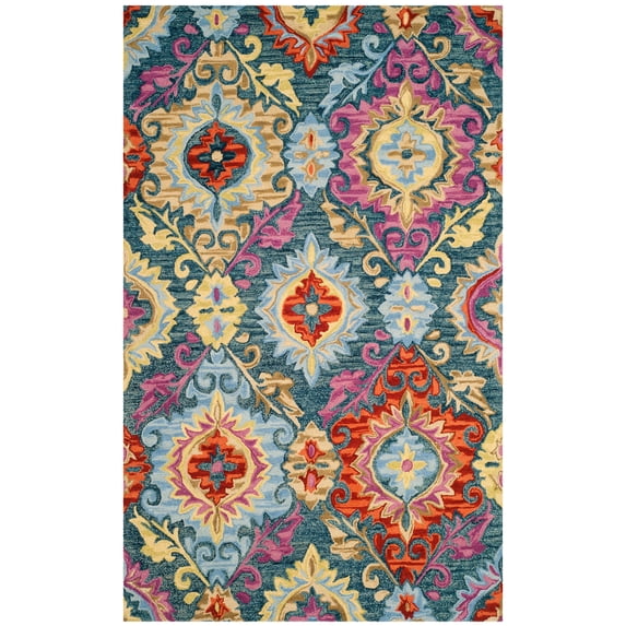 SAFAVIEH Suzani Dimitar Medallion Wool Area Rug, Blue/Multi, 5' x 8'