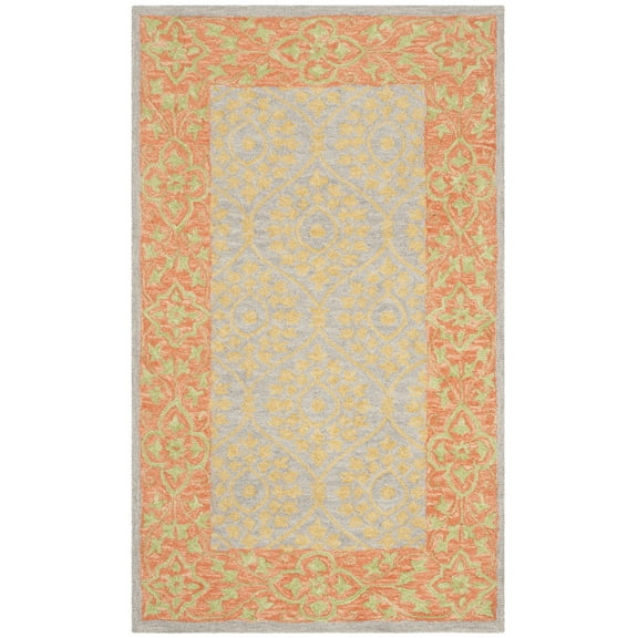 SAFAVIEH Suzani Endika Floral Bordered Area Rug, Orange/Silver, 2' x 3'