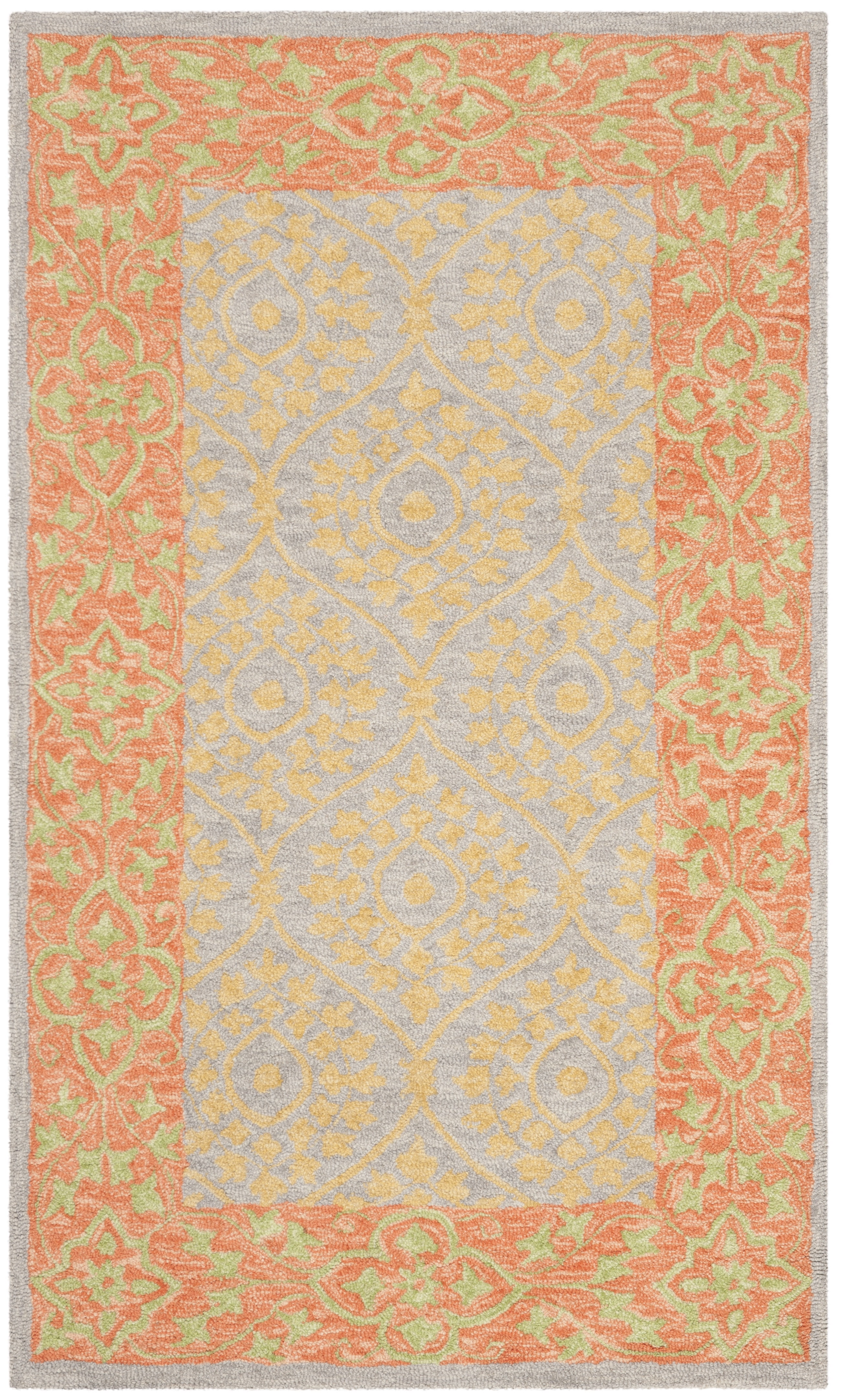 Handmade Orange and Silver Floral Wool Area Rug 3' x 5'