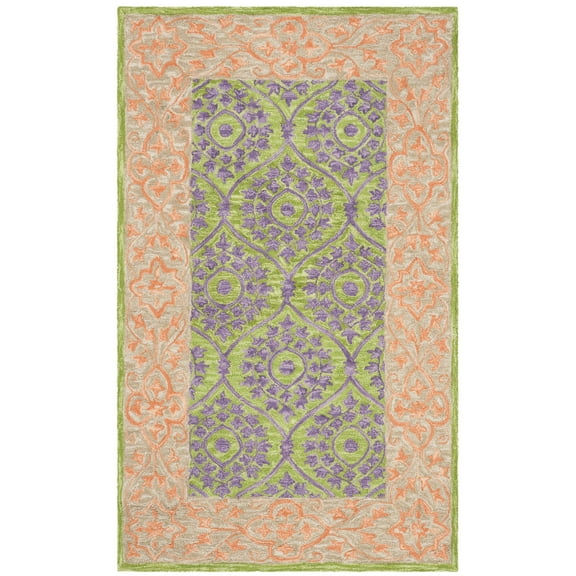 SAFAVIEH Suzani Ernesto Floral Bordered Area Rug, Green/Violet, 2' x 3'