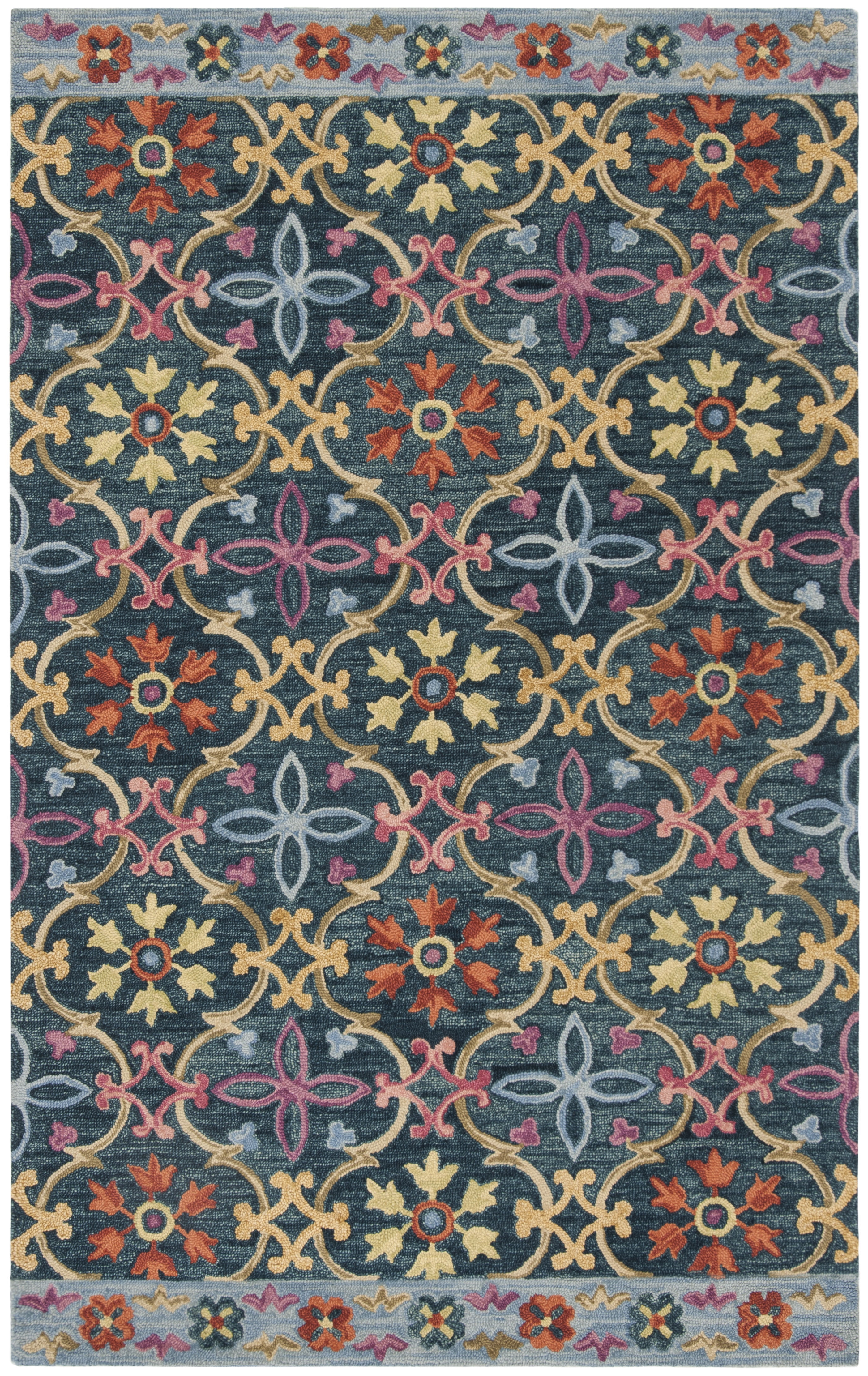 SAFAVIEH Suzani Ethelinda Geometric Swirls Wool Area Rug, Blue/Multi, 8' x 10'