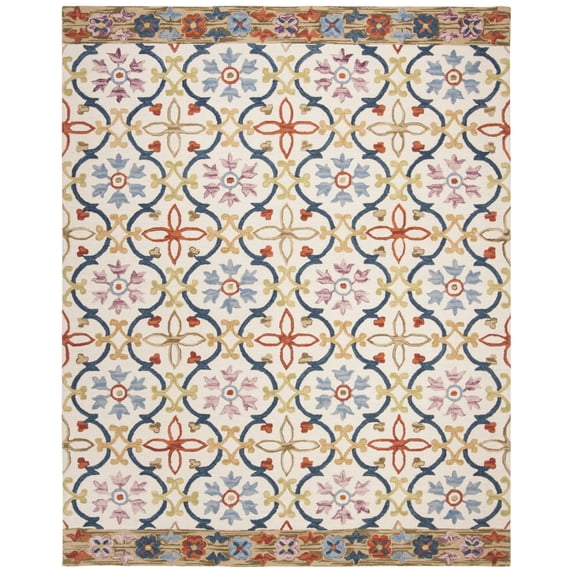 SAFAVIEH Suzani Ethelinda Geometric Swirls Wool Runner Rug, Ivory/Multi, 2'3" x 8'