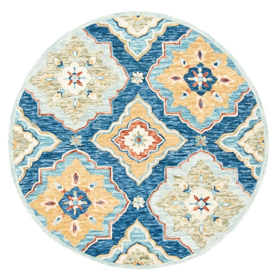 SAFAVIEH Suzani Eveleen Abstract Area Rug, Navy/Green, 6' x 6' Round