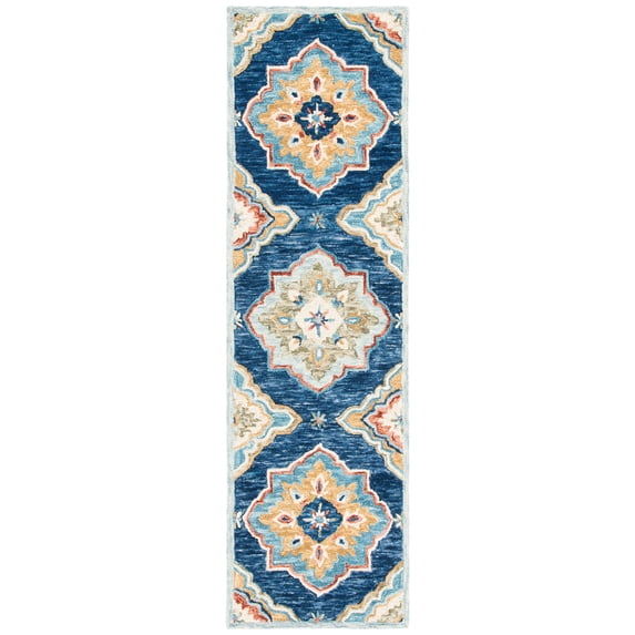 SAFAVIEH Suzani Eveleen Abstract Runner Rug, Navy/Green, 2'3" x 8'