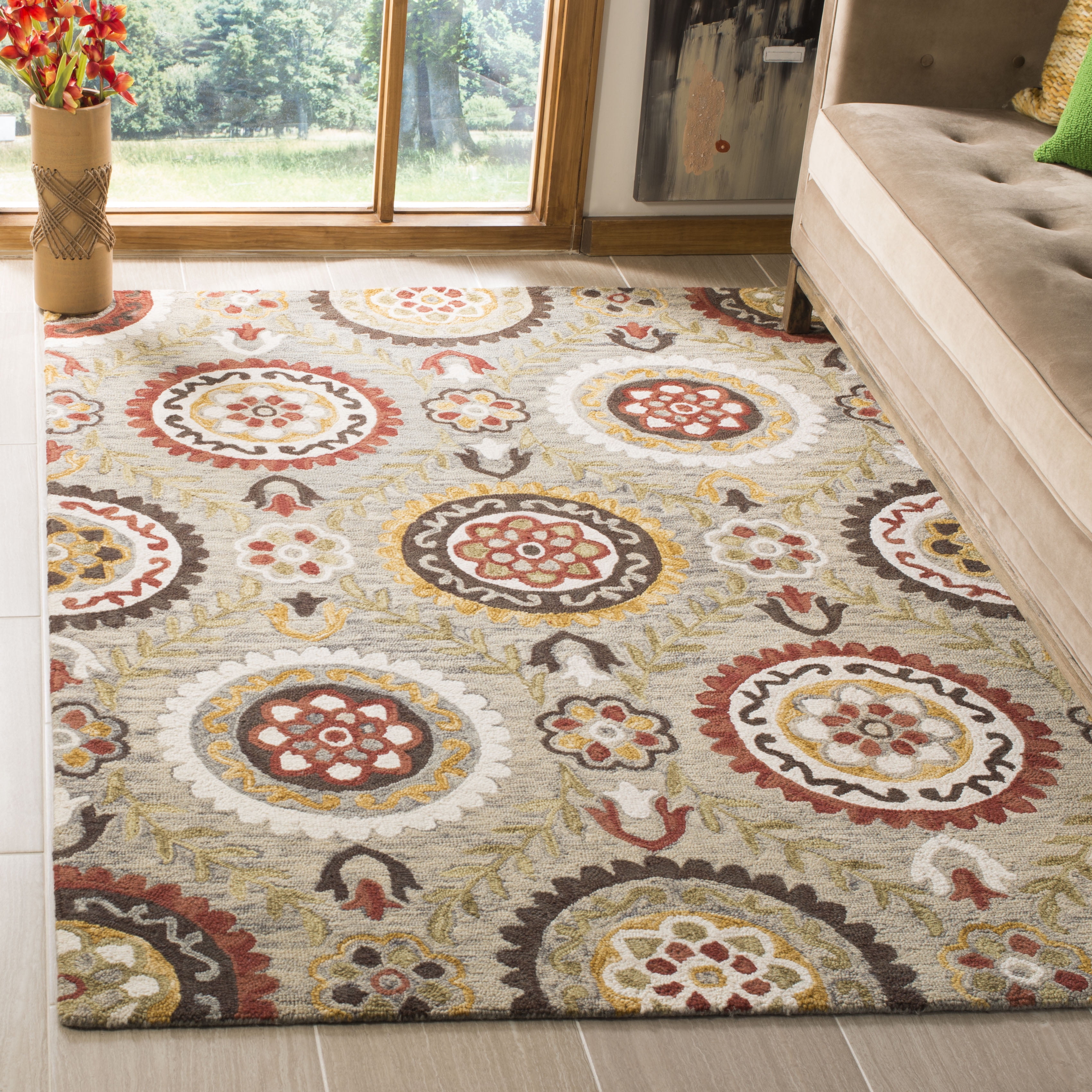 Gray Floral Hand-knotted Wool 8' x 10' Area Rug