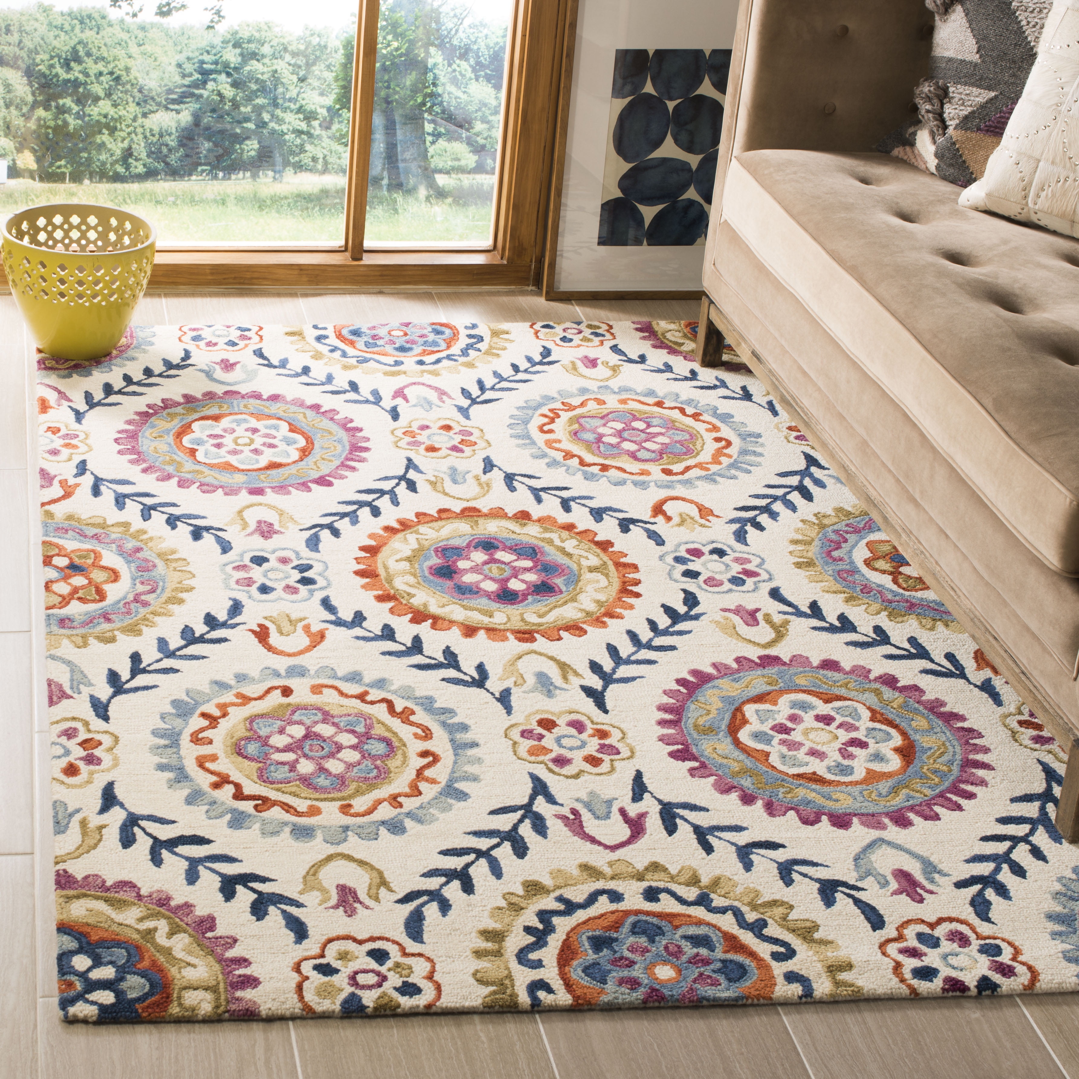 Ivory and Multicolor Wool Flat Woven 8' x 10' Handmade Rug