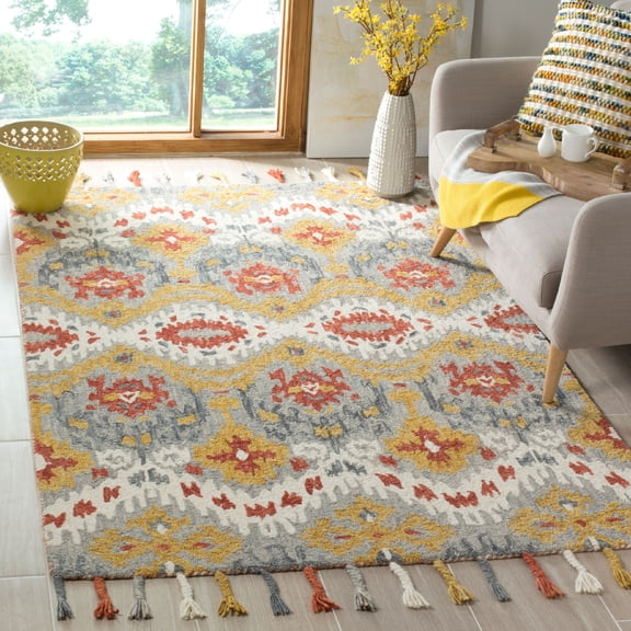 SAFAVIEH Suzani Jimmy Southwestern Wool Area Rug, Grey/Gold, 8' x 10'