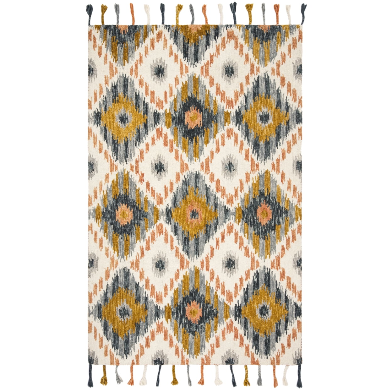 SAFAVIEH Suzani Leyla Southwestern Wool Area Rug, Ivory/Gold, 5' x 8'