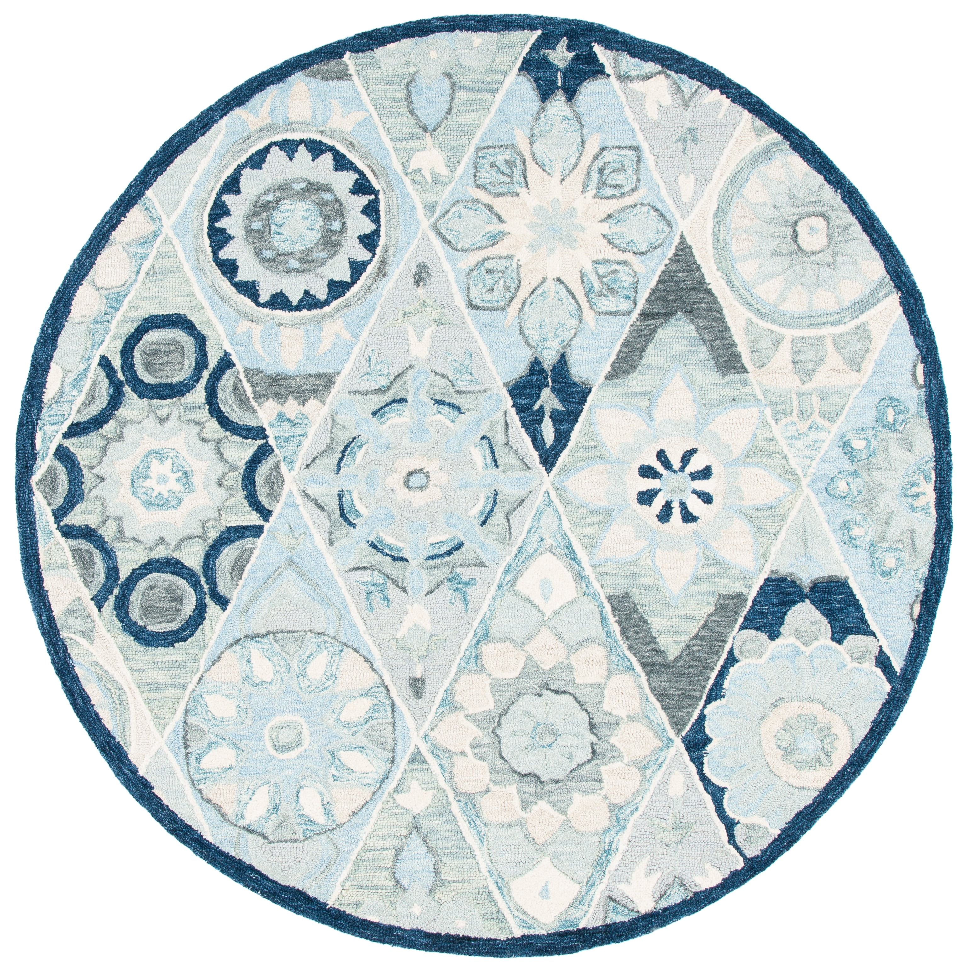 SAFAVIEH Suzani Mckenzie Abstract Area Rug, Blue/Ivory, 6' x 6' Round