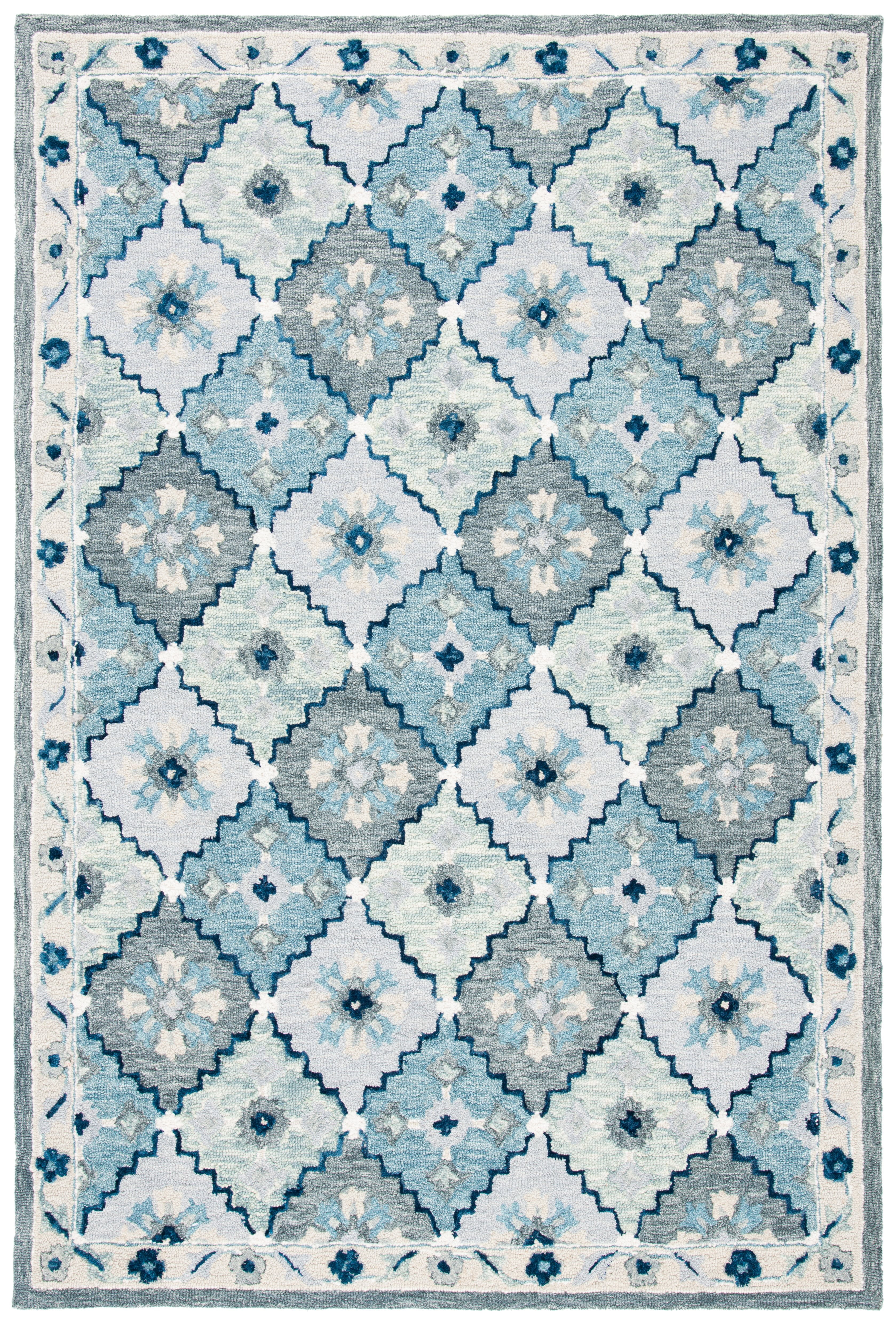 SAFAVIEH Suzani Merletta Geometric Area Rug, Blue/Grey, 4' x 6'