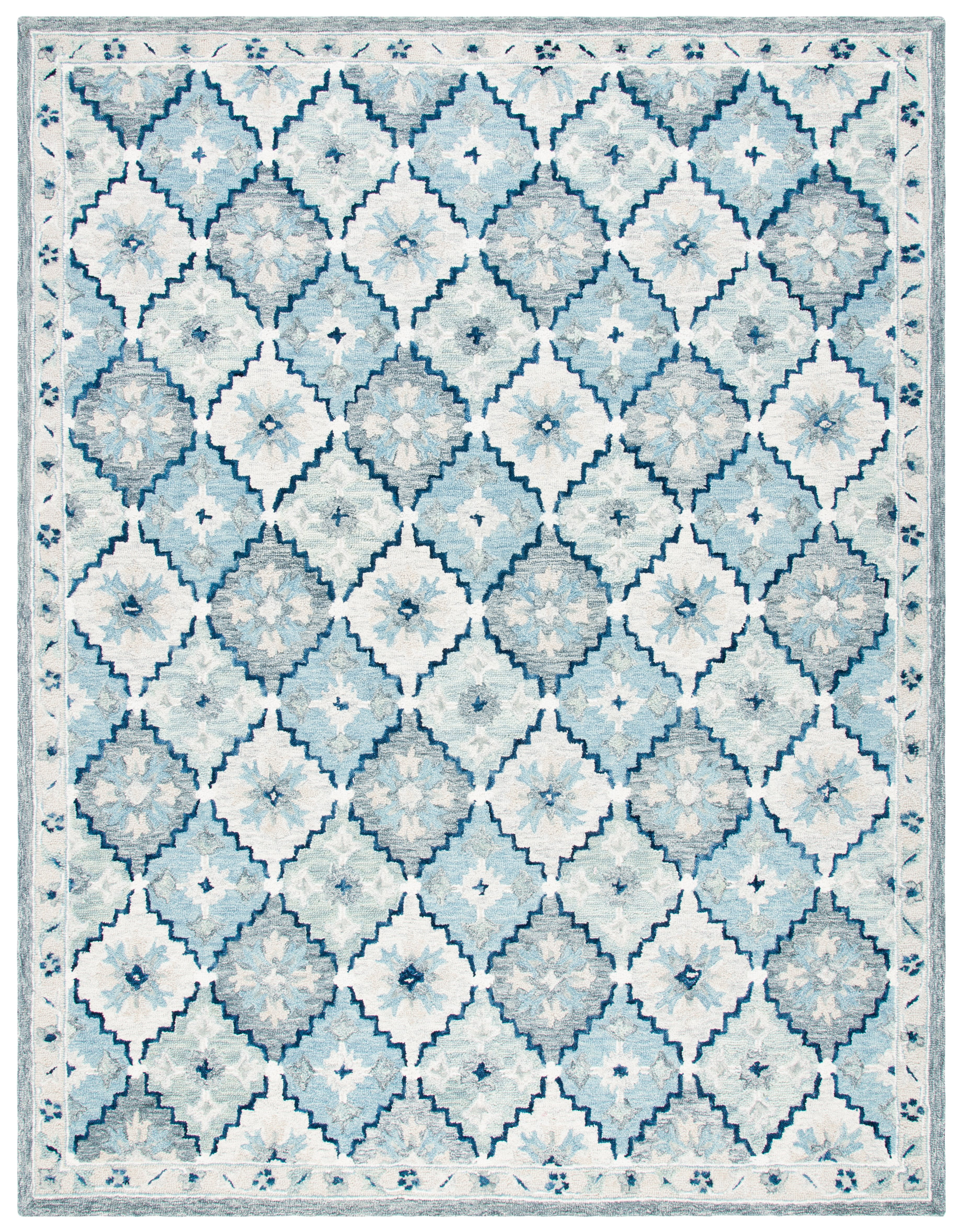 SAFAVIEH Suzani Merletta Geometric Area Rug, Blue/Grey, 9' x 12'