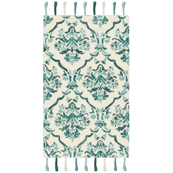SAFAVIEH Suzani Oakley Geometric Wool Area Rug, Ivory/Turquoise, 3' x 5'