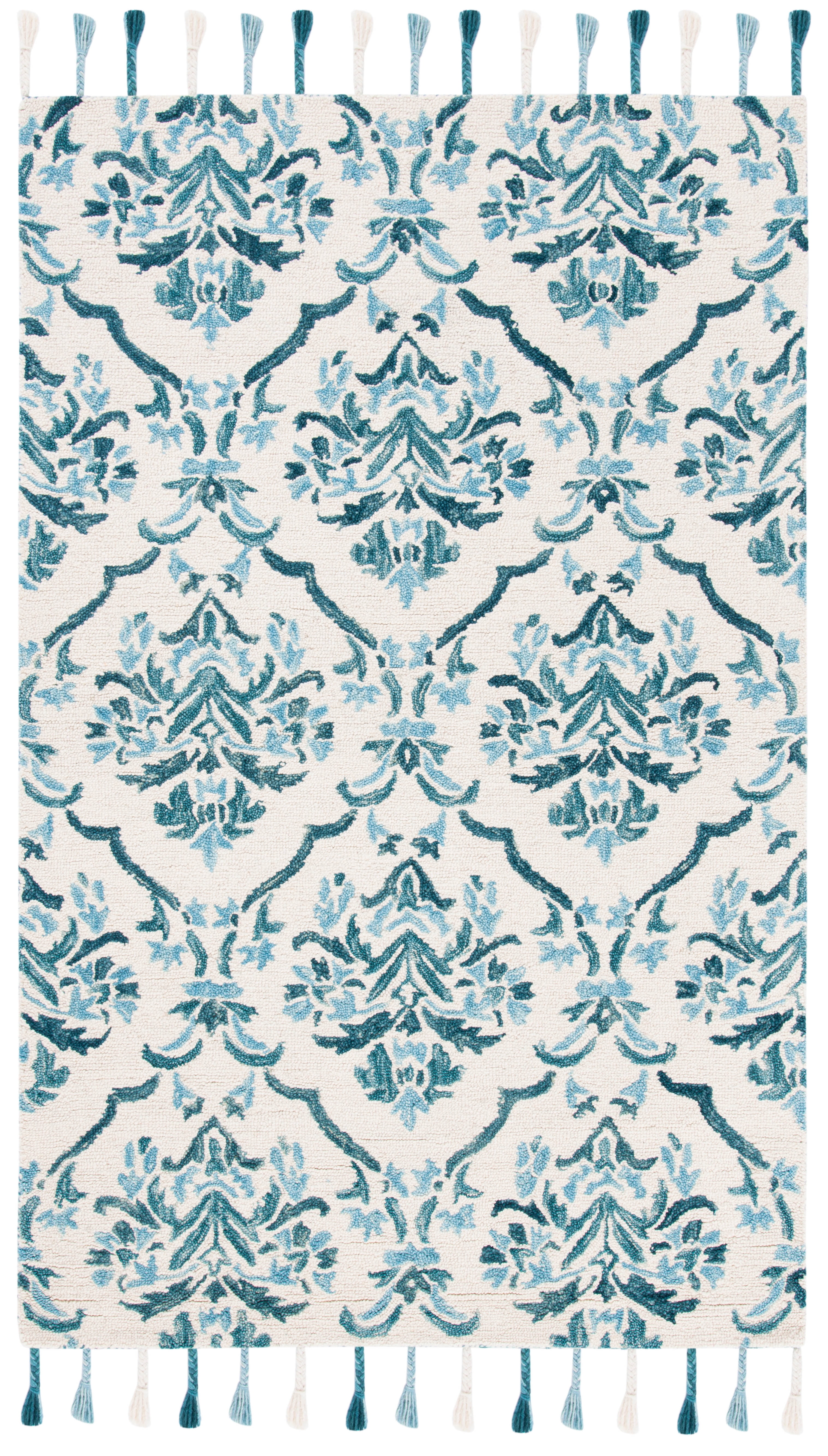 SAFAVIEH Suzani Oakley Geometric Wool Area Rug, Ivory/Turquoise, 5' x 8'