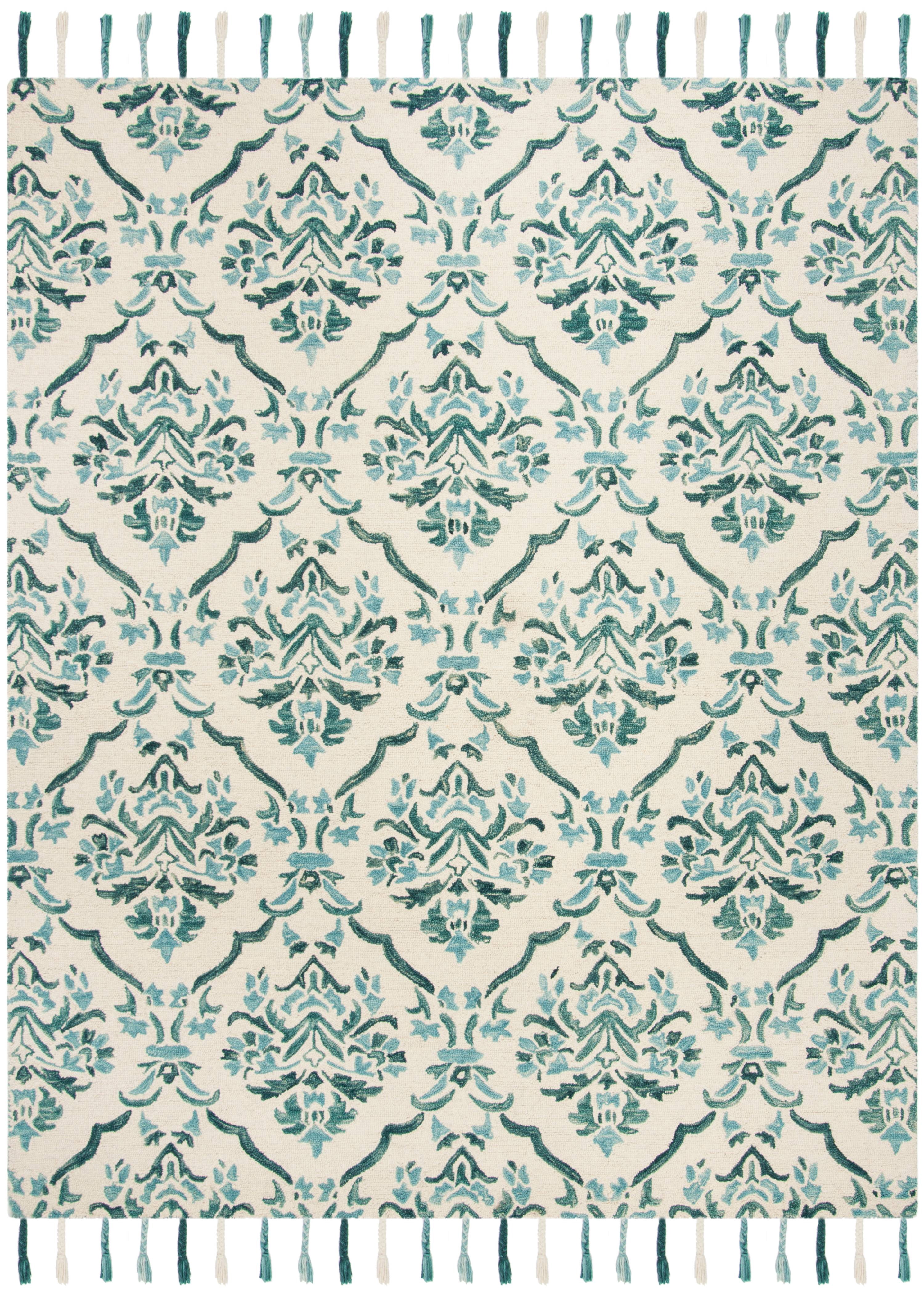 SAFAVIEH Suzani Oakley Geometric Wool Area Rug, Ivory/Turquoise, 8' x 10'
