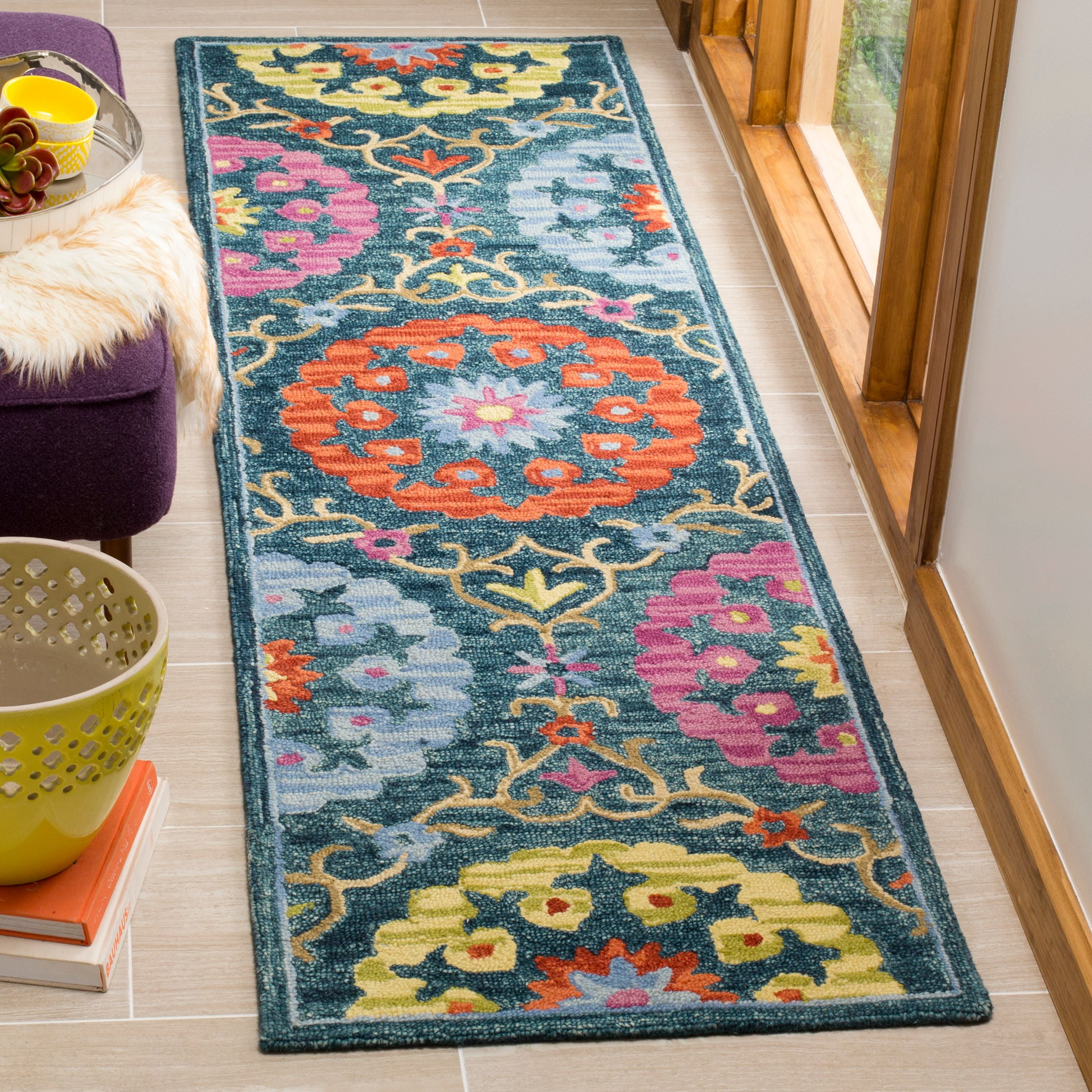 Suzani SZN328 Hand Hooked Indoor Runner Rug - Blue/Multi - 2'3"x8' - Safavieh.