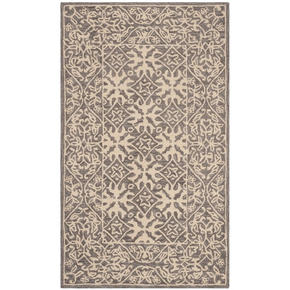 SAFAVIEH Suzani Rida Floral Bordered Area Rug, Grey/Beige, 3' x 5'