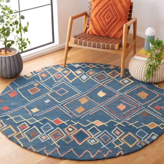 Safavieh Suzani Lalia Geometric Area Rug, Dark Blue/Multi, 6' x 6' Round